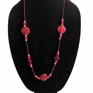 HANDMADE BURGUNDY OPERA NECKLACE 32 in